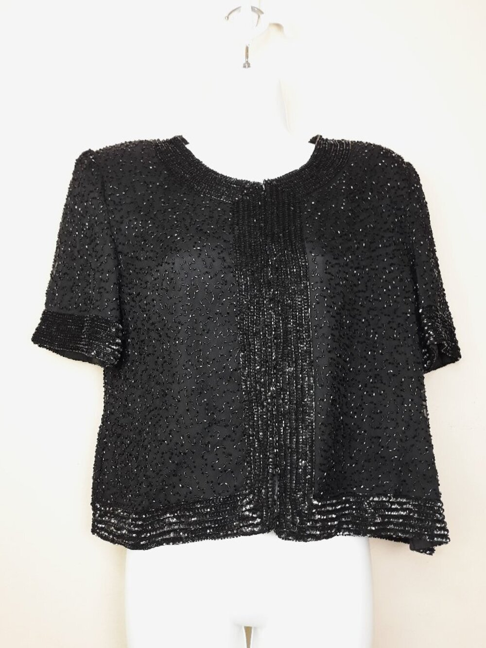 Silk Sequin Beaded Cropped Jacket Black Tie Party Formal Vintage